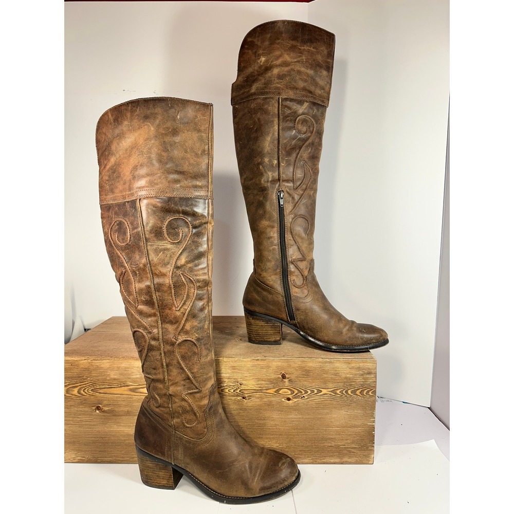 Carlos Santana Knee High Boots Womens 9 Brown Western Tall Boho Festival Cowgirl